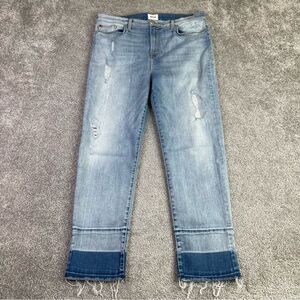 Hudson Zoey Jeans Womens 32 Blue Crop Straight Mid Rise Raw Hem Light Wash Denim